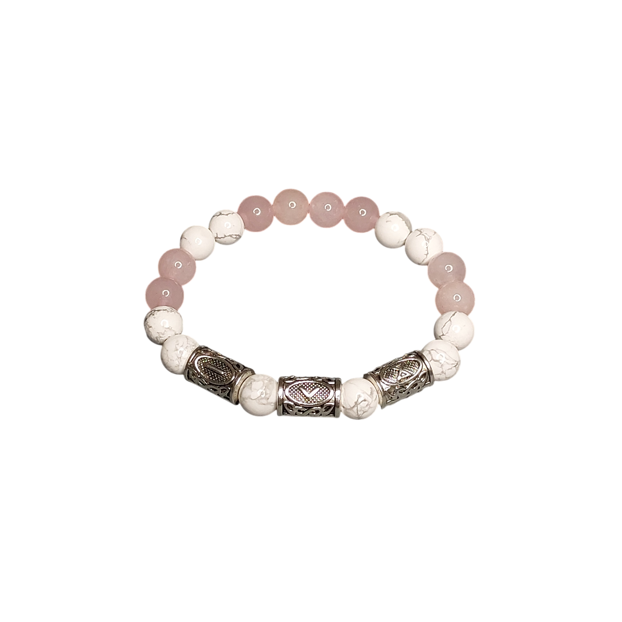 Рунічний браслет з рожевим кварцем та кахолонгом